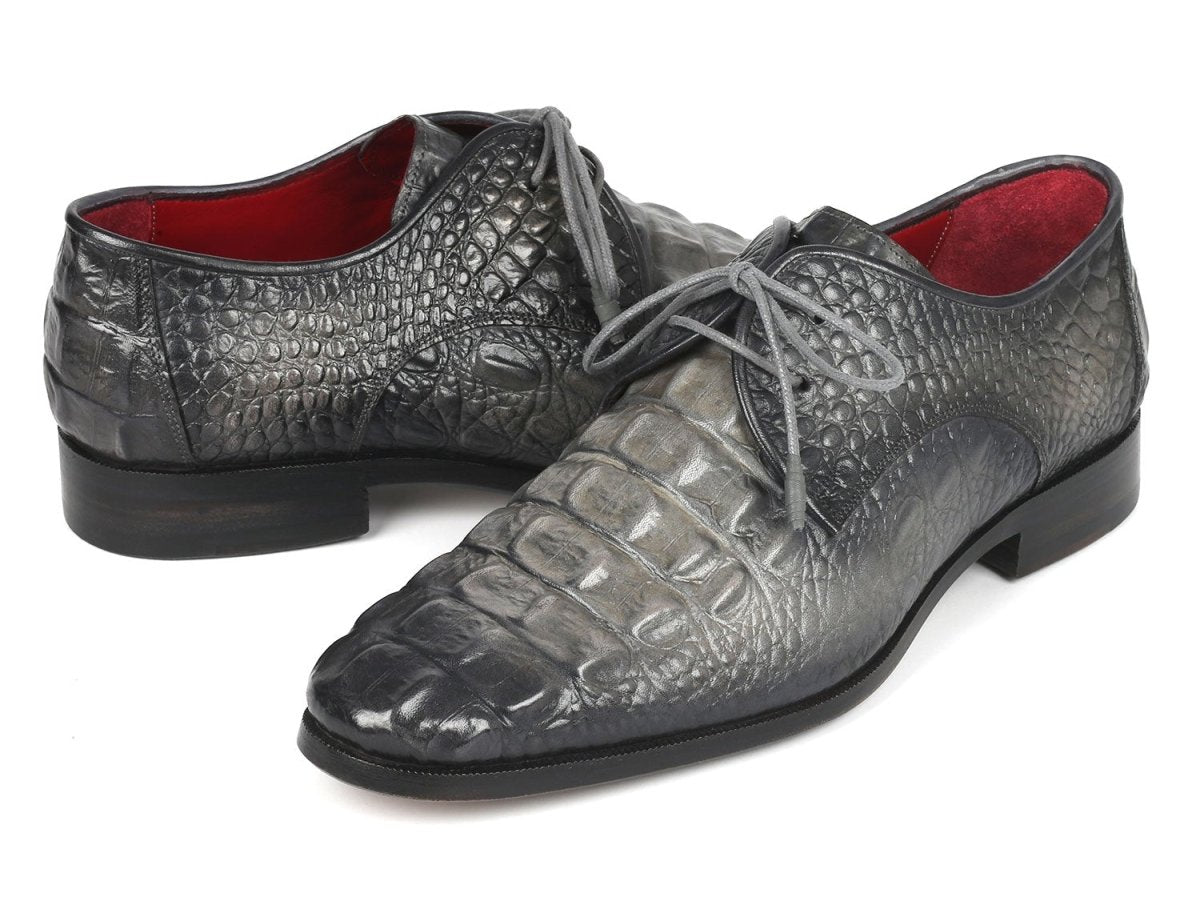 Paul Parkman Gray Crocodile Embossed Calfskin Derby Shoes (ID1438GRY)