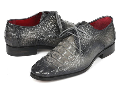 Paul Parkman Gray Crocodile Embossed Calfskin Derby Shoes (ID1438GRY)