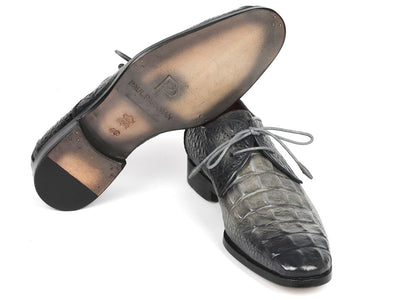 Paul Parkman Gray Crocodile Embossed Calfskin Derby Shoes (ID1438GRY)