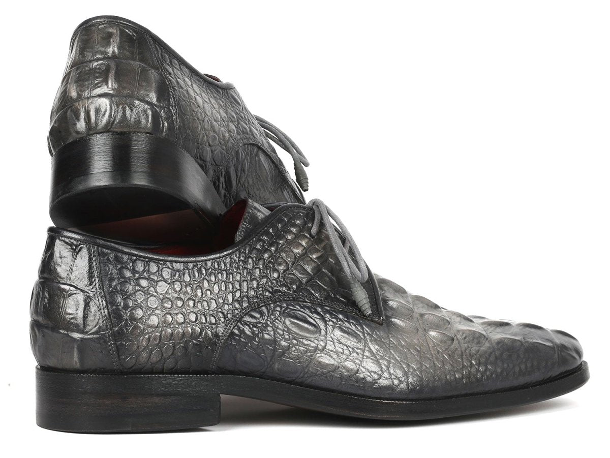 Paul Parkman Gray Crocodile Embossed Calfskin Derby Shoes (ID1438GRY)