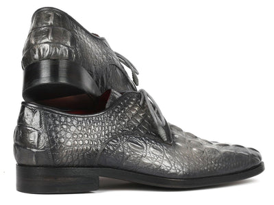 Paul Parkman Gray Crocodile Embossed Calfskin Derby Shoes (ID1438GRY)