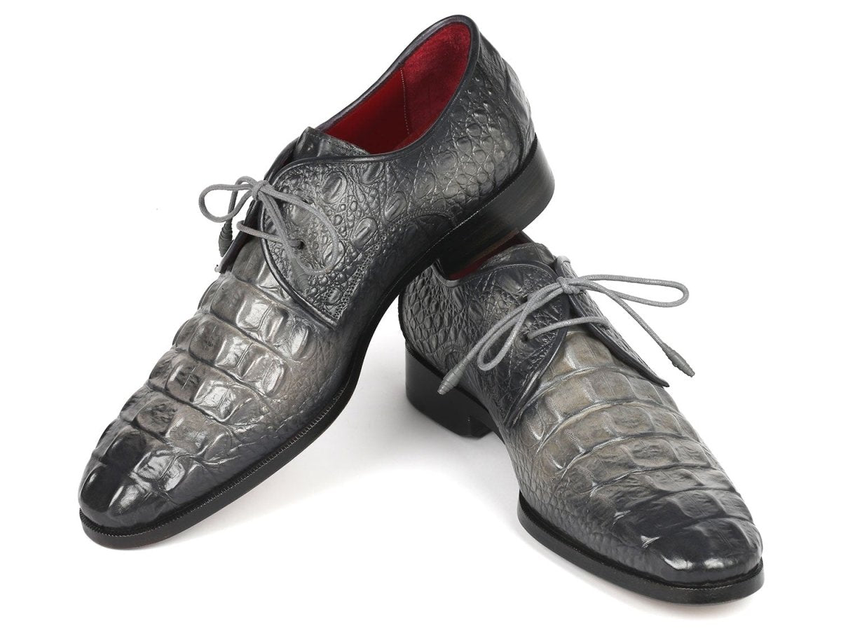 Paul Parkman Gray Crocodile Embossed Calfskin Derby Shoes (ID1438GRY)