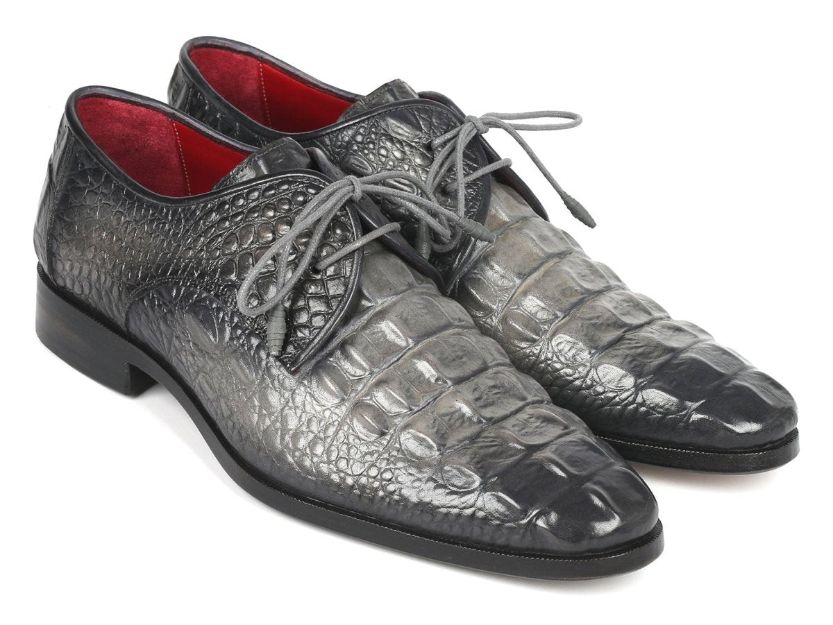 Paul Parkman Gray Crocodile Embossed Calfskin Derby Shoes (ID1438GRY)