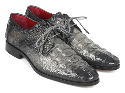 Paul Parkman Gray Crocodile Embossed Calfskin Derby Shoes (ID1438GRY)