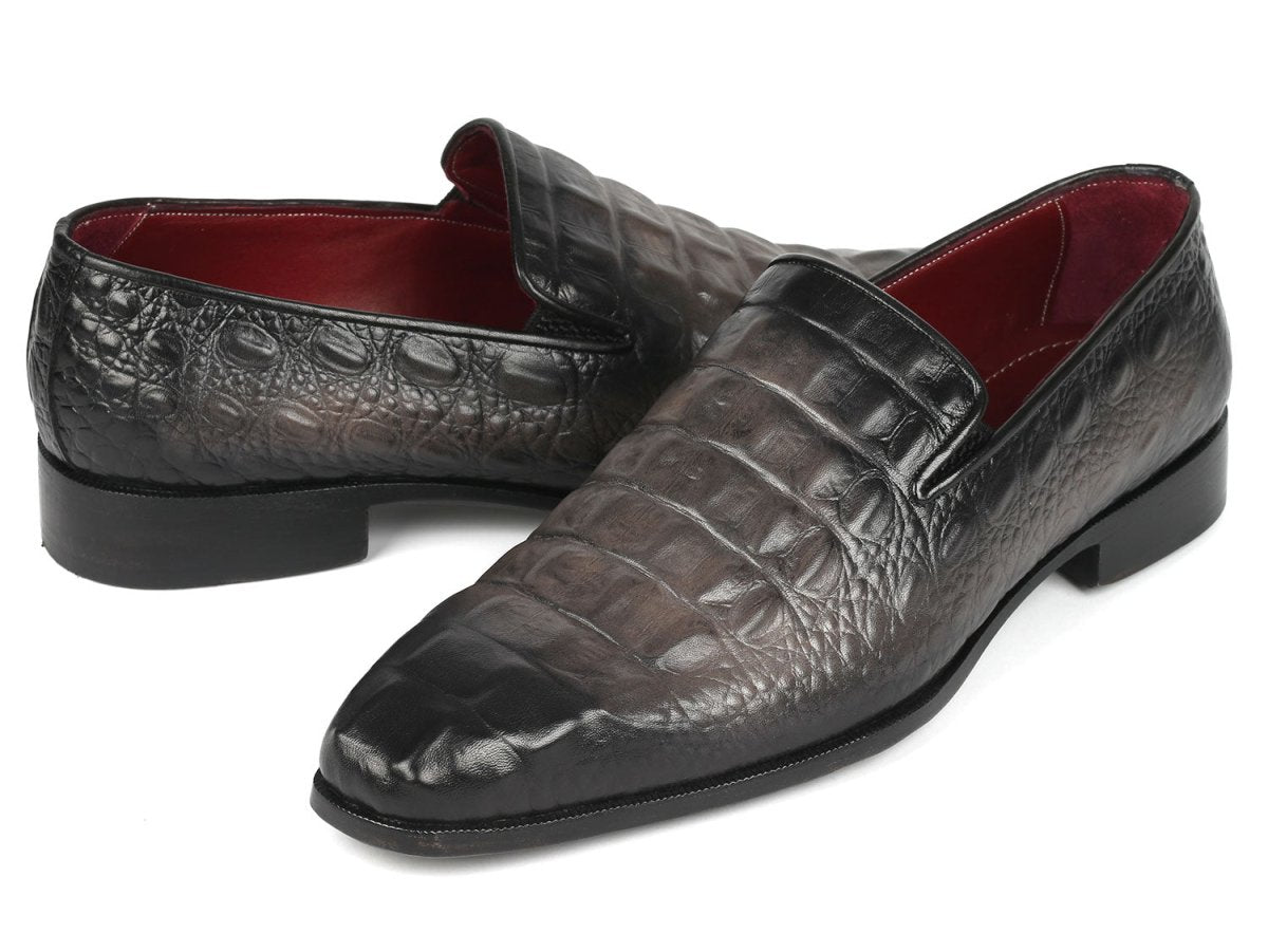 Paul Parkman Gray Crocodile Embossed Calfskin Loafers (ID5576 GRY)