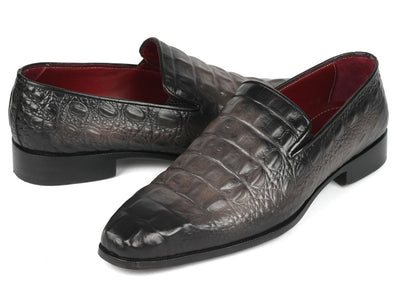 Paul Parkman Gray Crocodile Embossed Calfskin Loafers (ID5576 GRY)