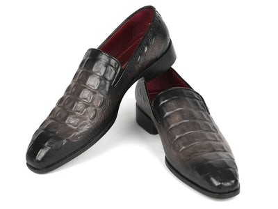 Paul Parkman Gray Crocodile Embossed Calfskin Loafers (ID5576 GRY)