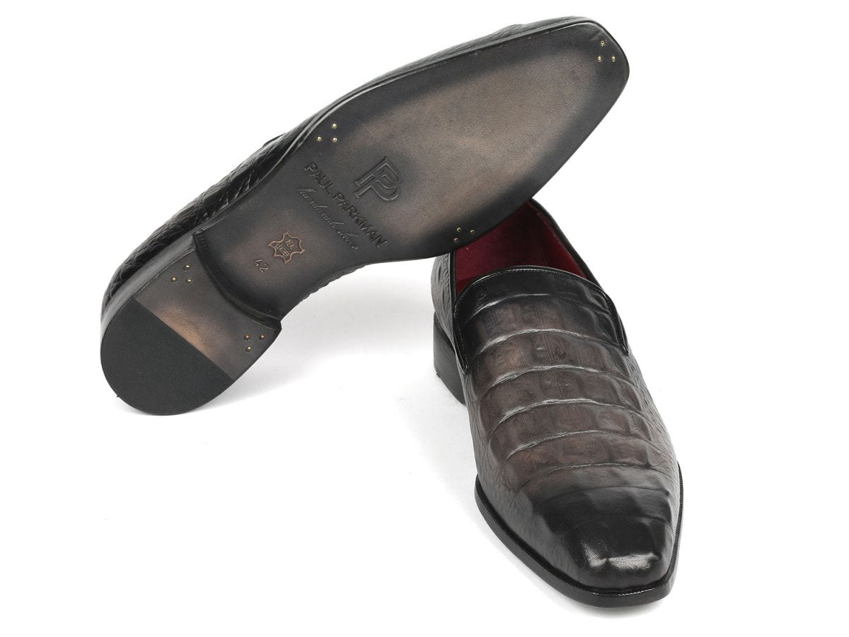 Paul Parkman Gray Crocodile Embossed Calfskin Loafers (ID5576 GRY)