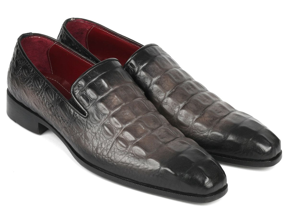 Paul Parkman Gray Crocodile Embossed Calfskin Loafers (ID5576 GRY)