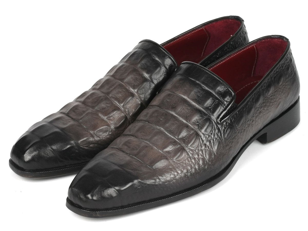 Paul Parkman Gray Crocodile Embossed Calfskin Loafers