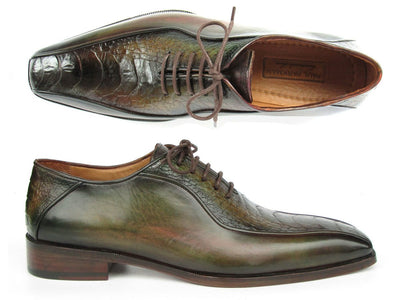 Paul Parkman Green Genuine Ostrich Leg Bicycle Toe Oxfords (ID94DLGRN)