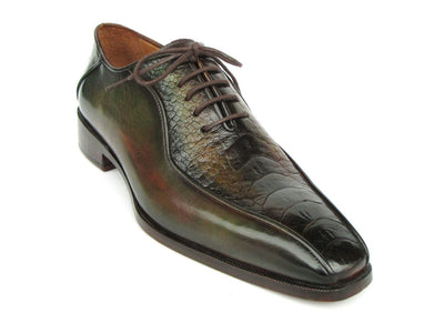 Paul Parkman Green Genuine Ostrich Leg Bicycle Toe Oxfords (ID94DLGRN)