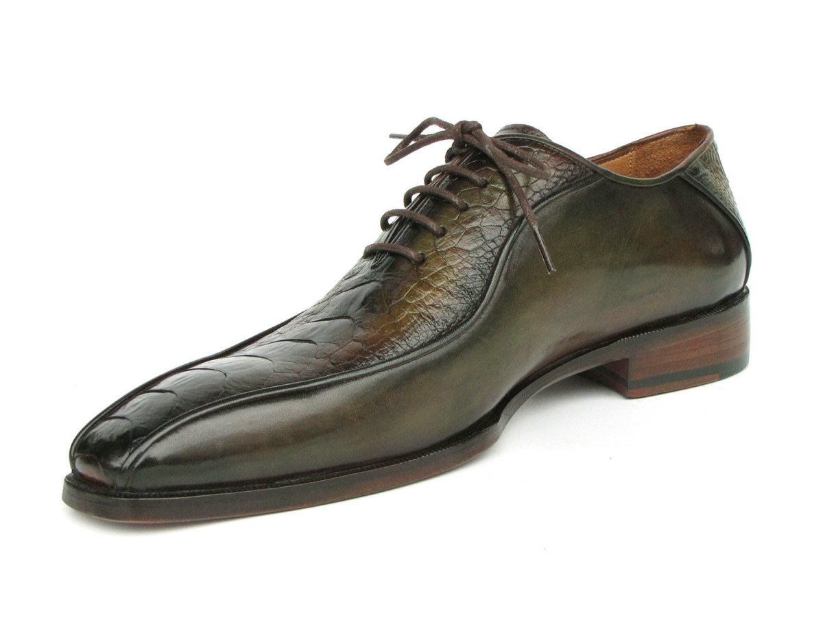 Paul Parkman Green Genuine Ostrich Leg Bicycle Toe Oxfords (ID94DLGRN)