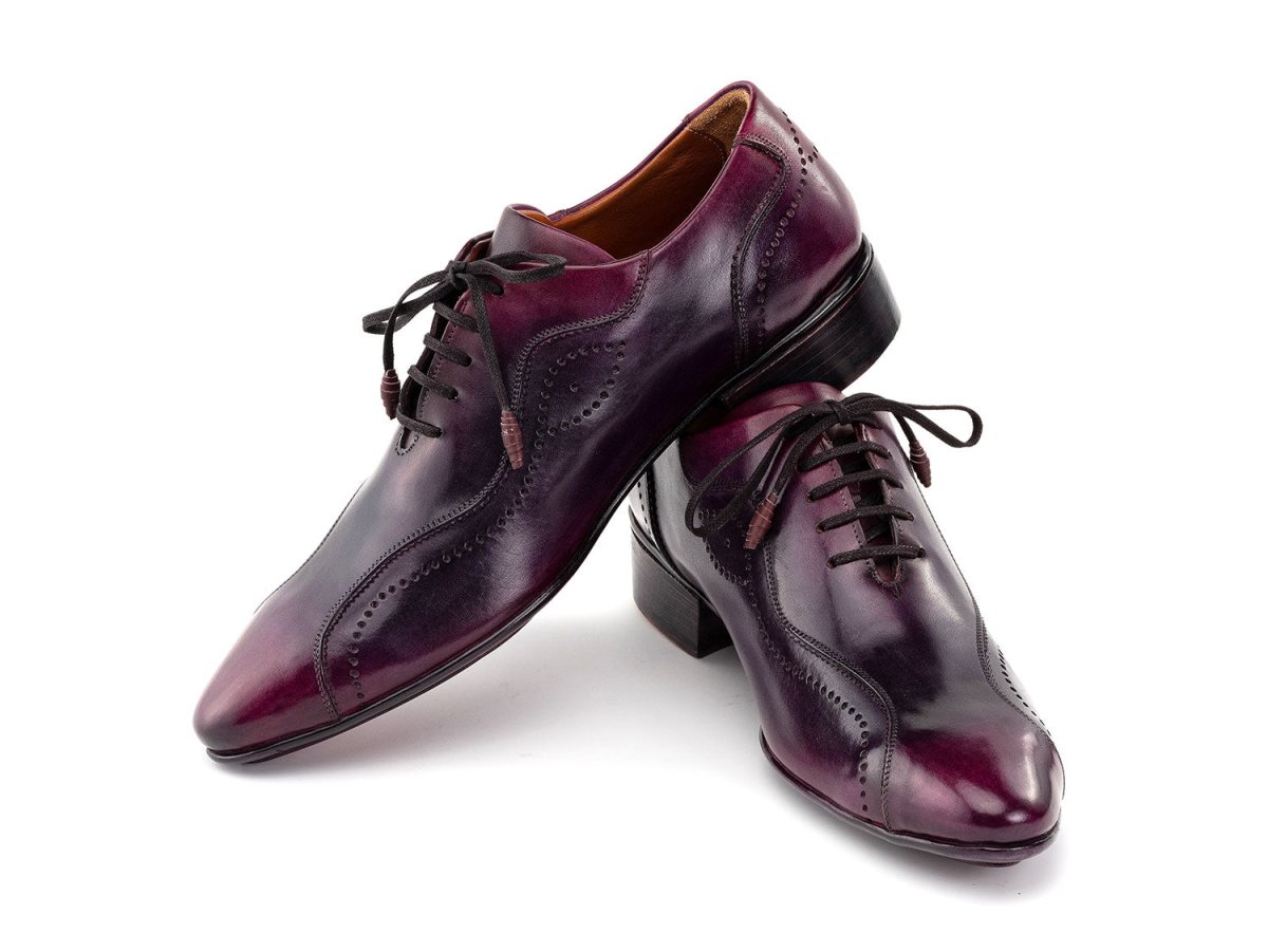 Paul Parkman Handmade Lace Up Casual Shoes For Men Purple Burnished 84654 PRP