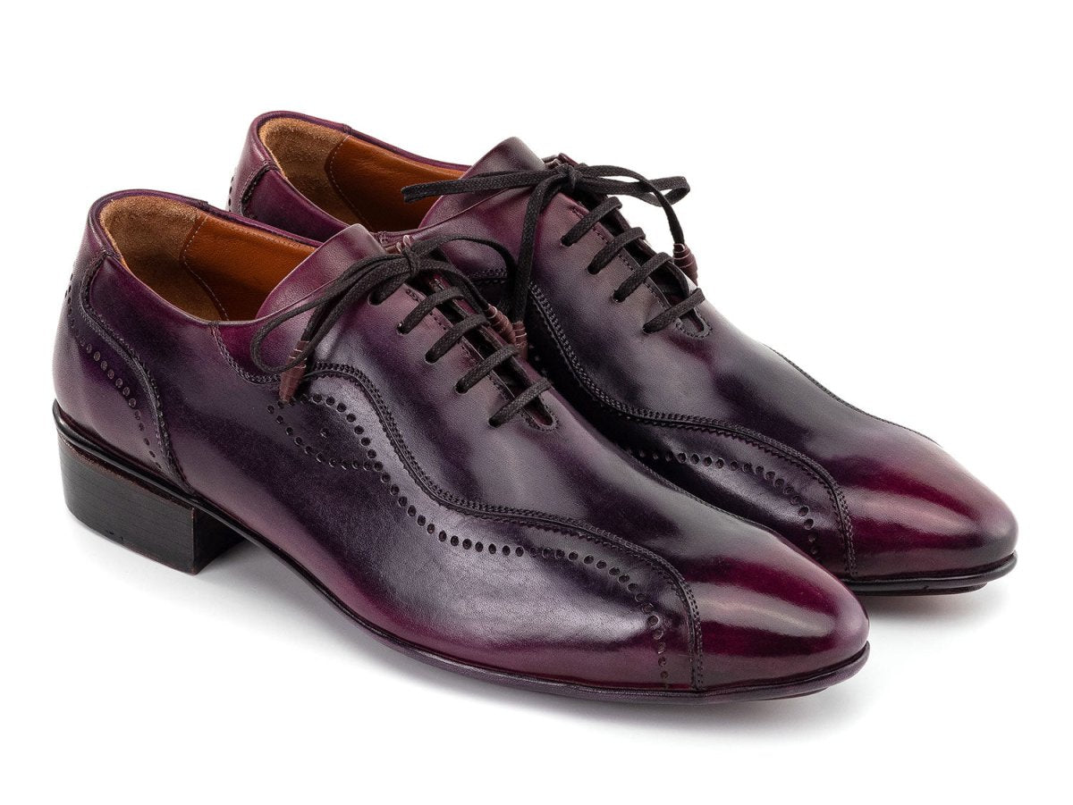 Paul Parkman Handmade Lace Up Casual Shoes For Men Purple Burnished 84654 PRP