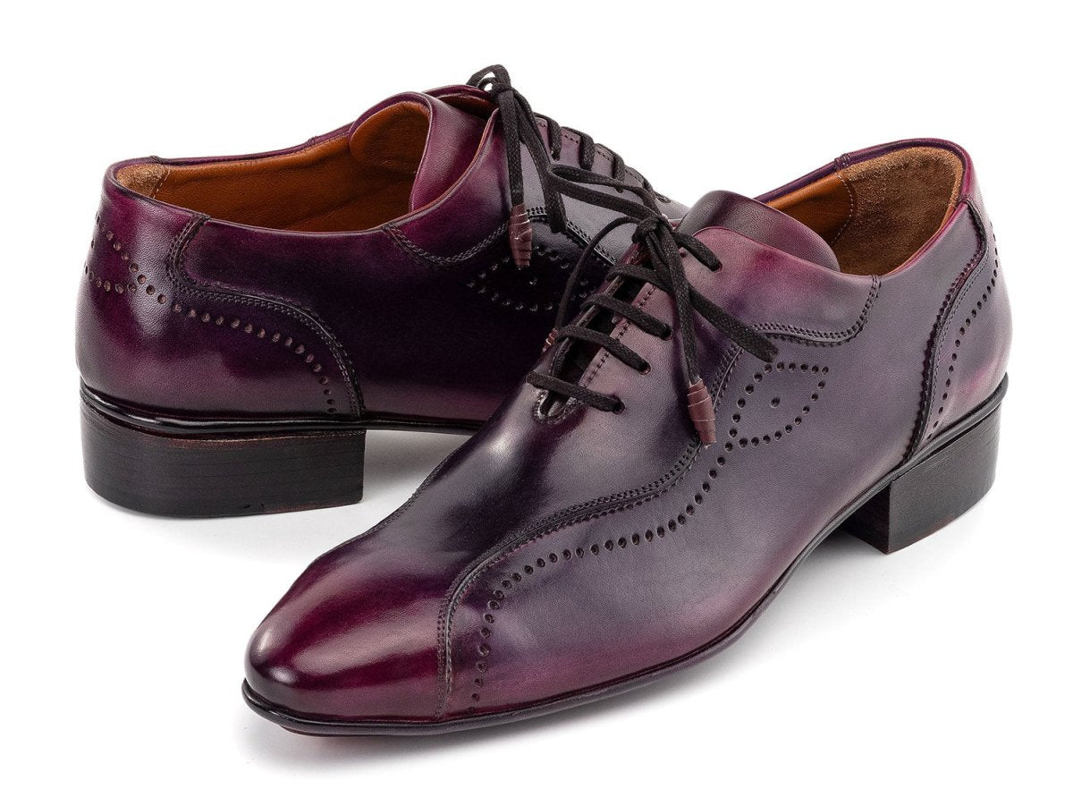 Paul Parkman Handmade Lace Up Casual Shoes For Men Purple Burnished 84654 PRP