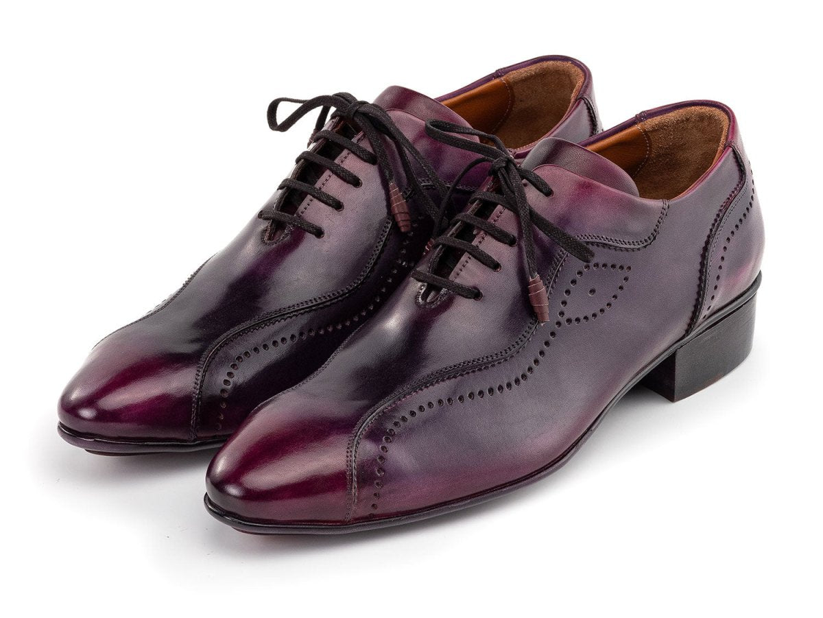 Paul Parkman Handmade Lace Up Casual Shoes For Men Purple Burnished 84654 PRP