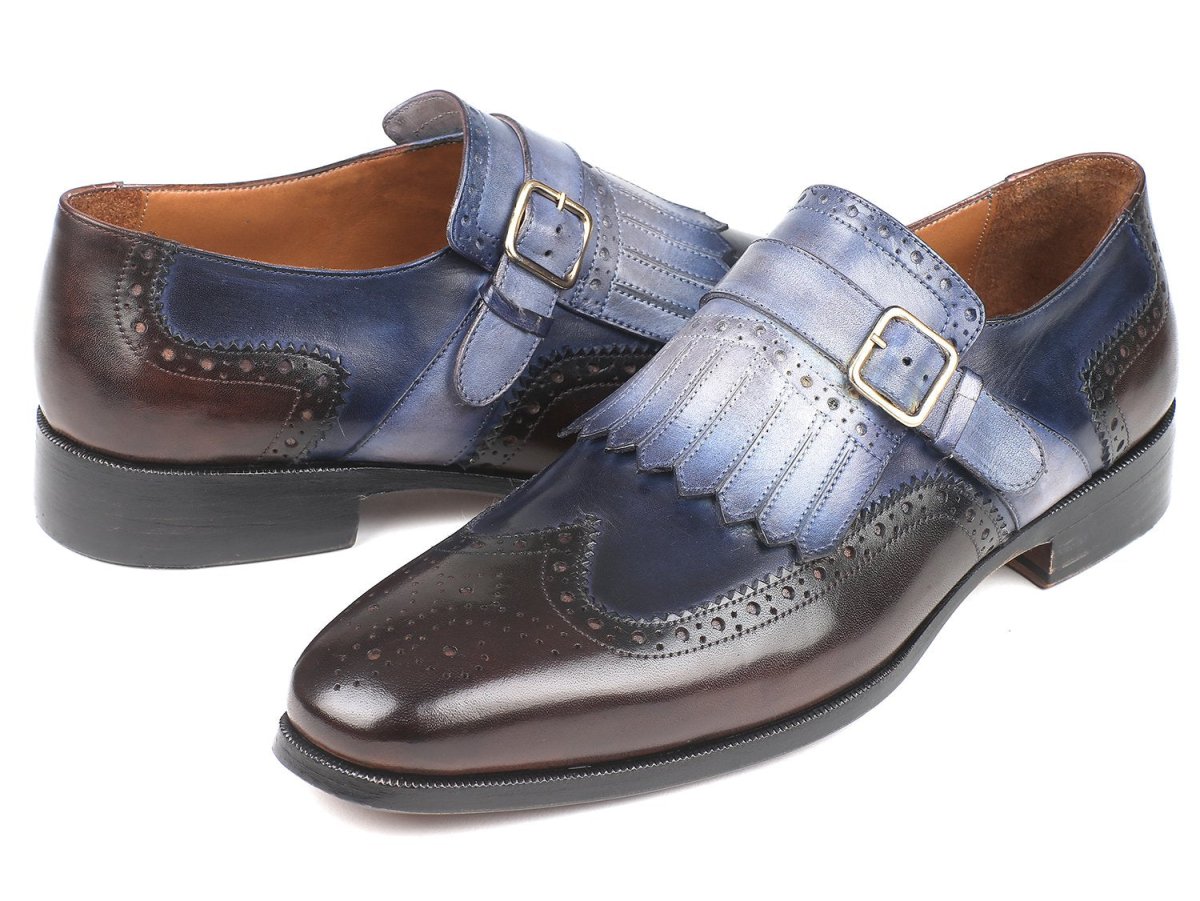 Paul Parkman Kiltie Monkstraps Blue and Brown (ID52SL79)