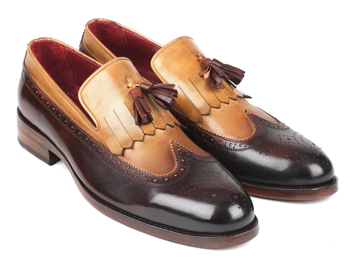 Paul Parkman Kiltie Tassel Loafer Beige and Brown (IDKT57BJ)