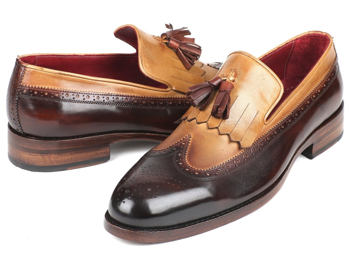 Paul Parkman Kiltie Tassel Loafer Beige and Brown (IDKT57BJ)