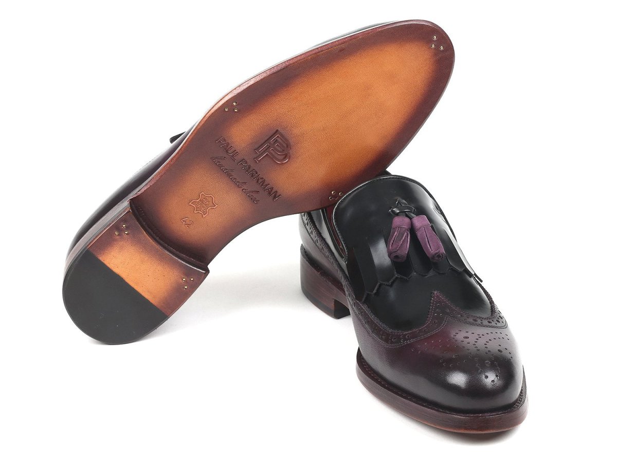 Paul Parkman Kiltie Tassel Loafer Black and Purple (IDKT92PX)