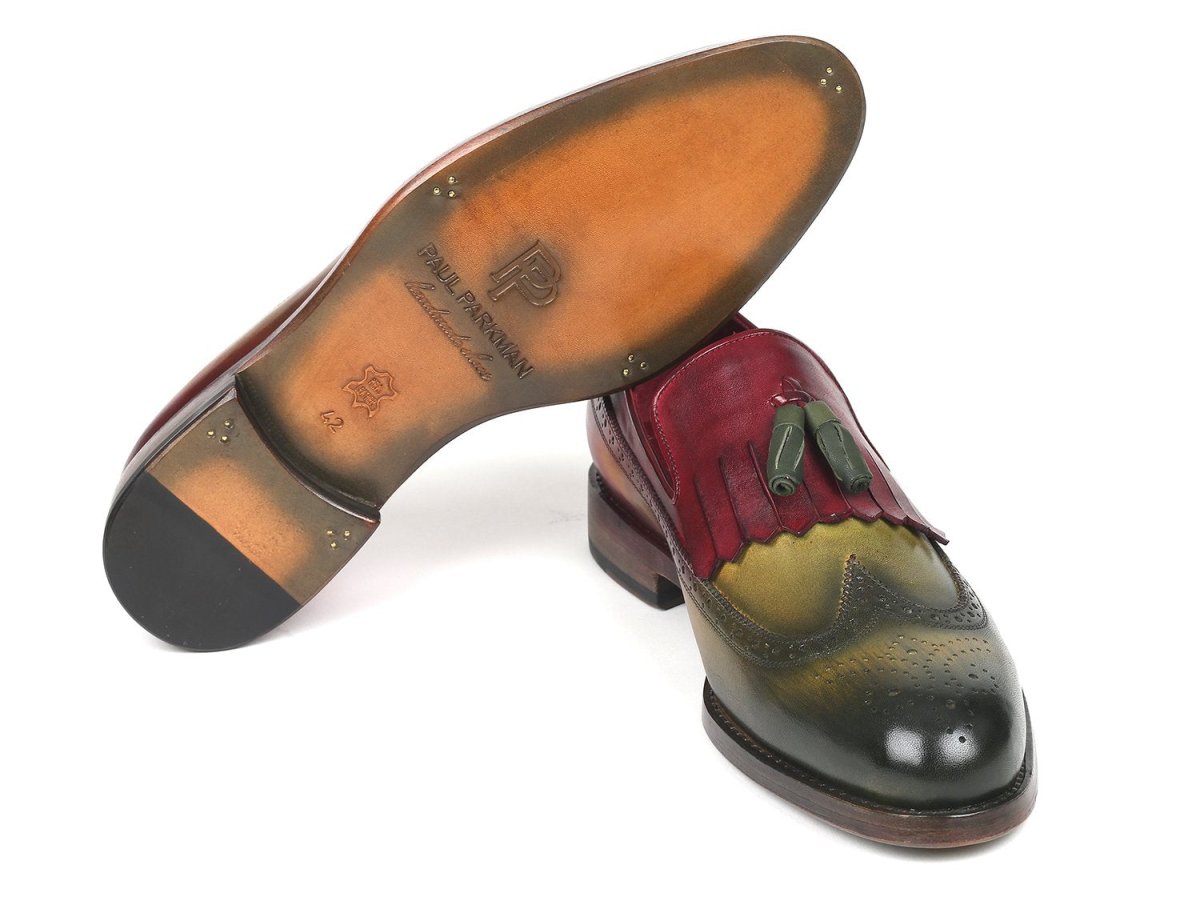 Paul Parkman Kiltie Tassel Loafer Green and Bordeaux (IDKT39RD)