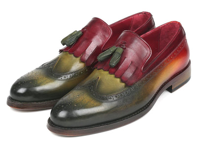 Paul Parkman Kiltie Tassel Loafer Green and Bordeaux (IDKT39RD)