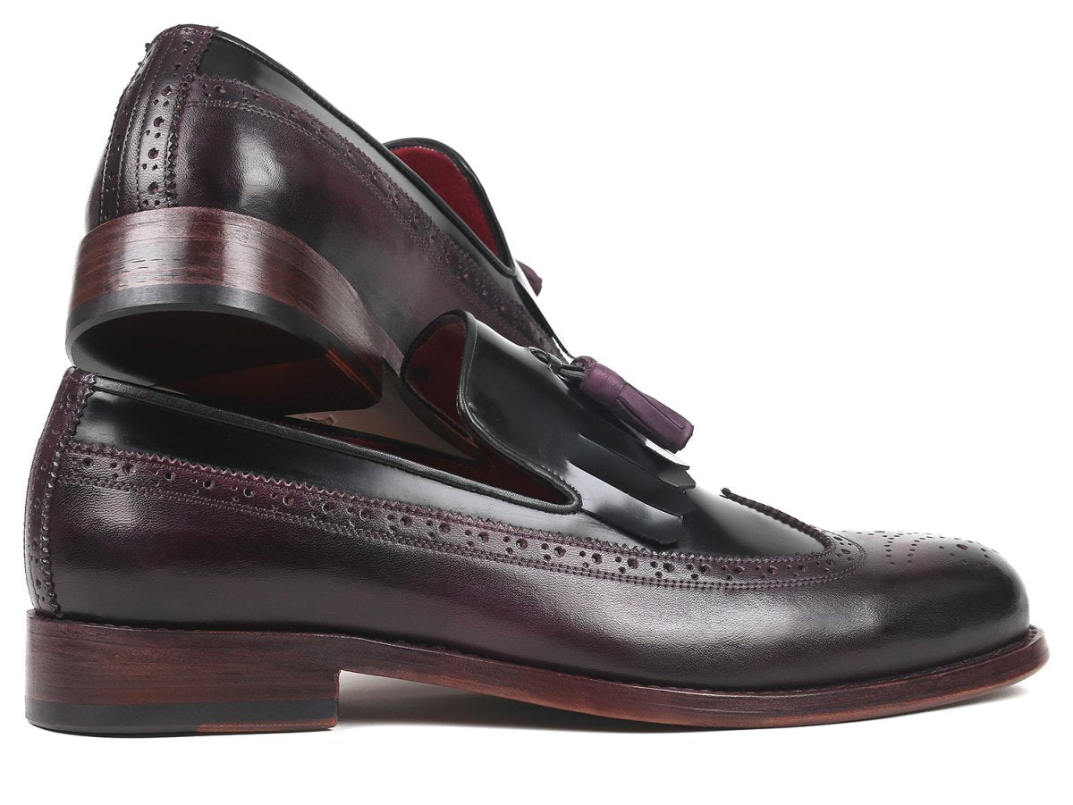 Paul Parkman Kiltie Tassel Loafer in Black and Purple