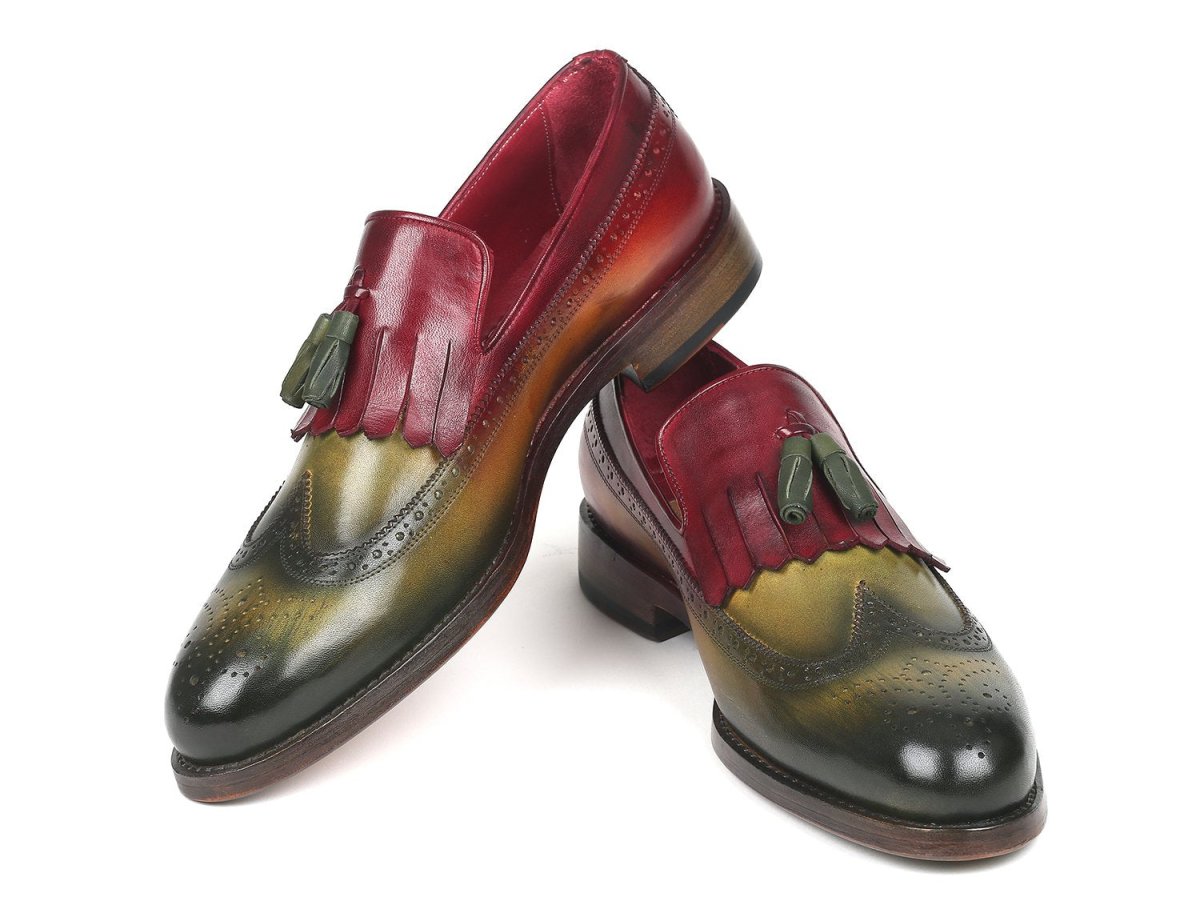 Paul Parkman Kiltie Tassel Loafer in Green and Bordeaux