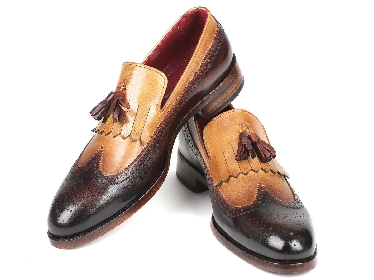 Paul Parkman Kiltie Tassel Loafers in Beige and Brown