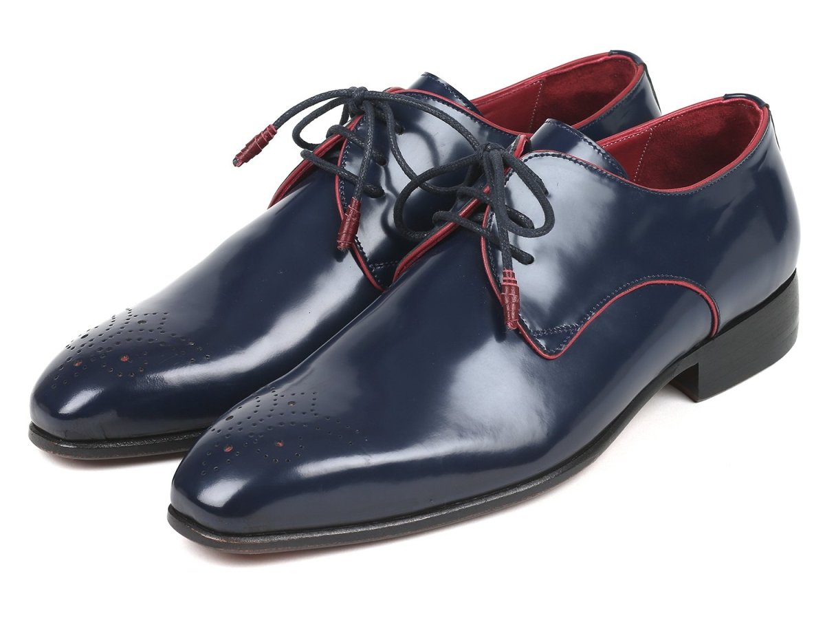 Paul Parkman Medallion Toe Navy Derby Shoes (ID57RG27)
