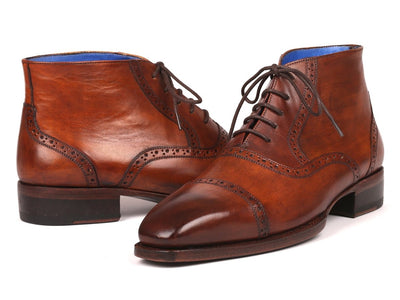 Paul Parkman Men's Antique Brown Cap Toe Ankle Boots (ID646BRW15)