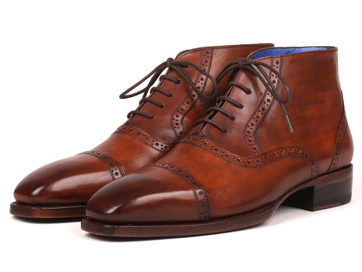 Paul Parkman Men's Antique Brown Cap Toe Ankle Boots (ID646BRW15)