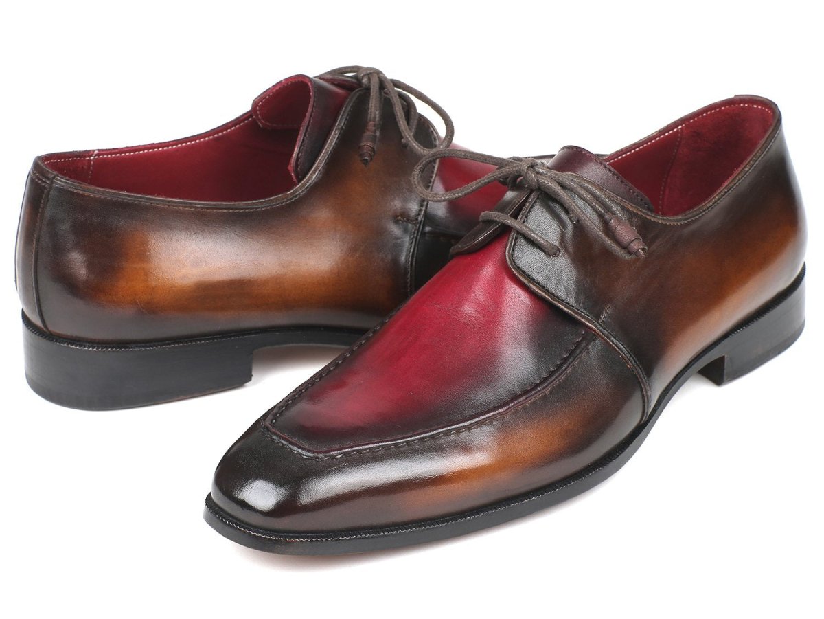 Paul Parkman Men's Apron Leather Derby Shoes in Brown and Bordeaux Dual Tone
