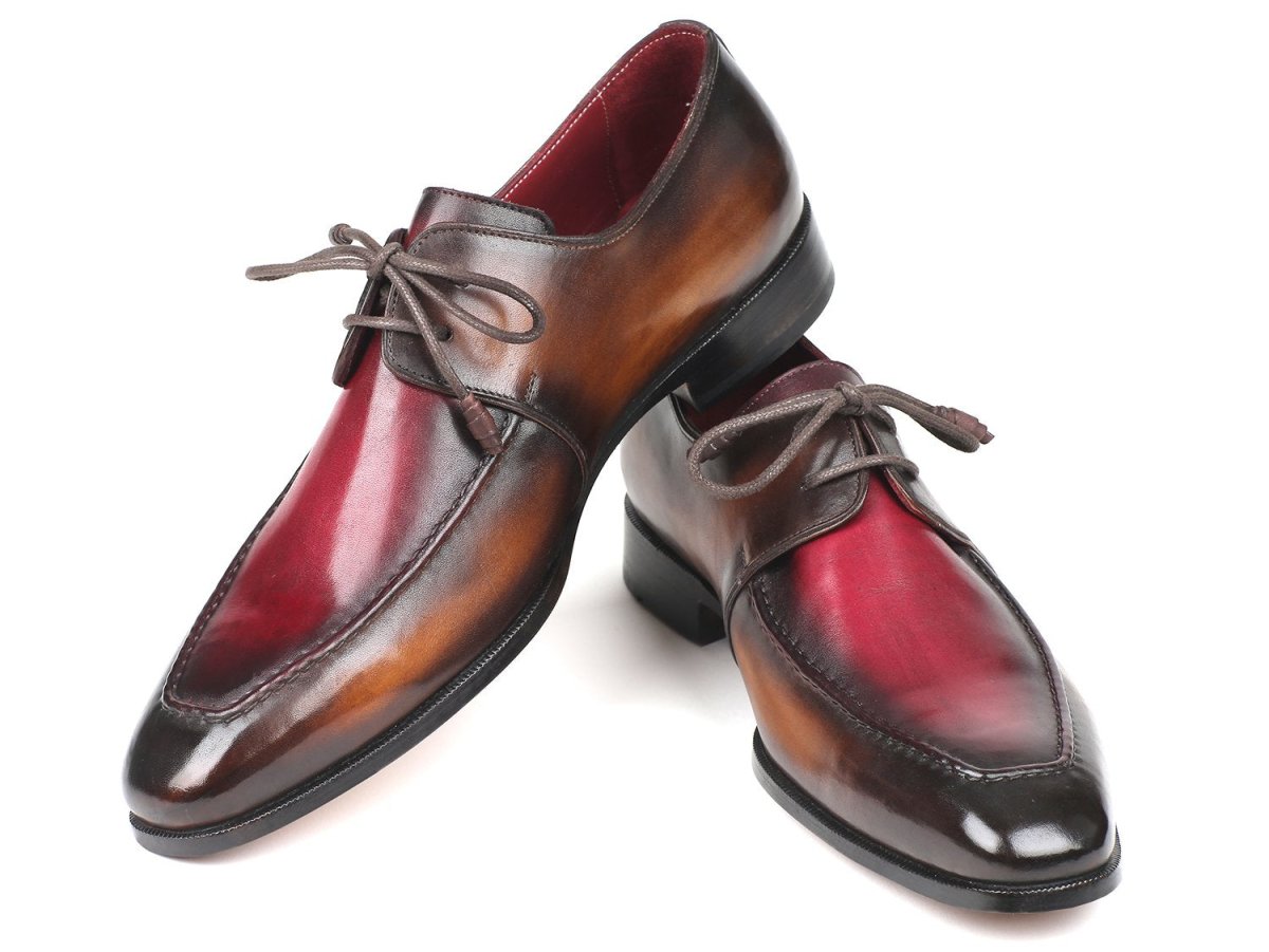 Paul Parkman Men's Apron Leather Derby Shoes in Brown and Bordeaux Dual Tone
