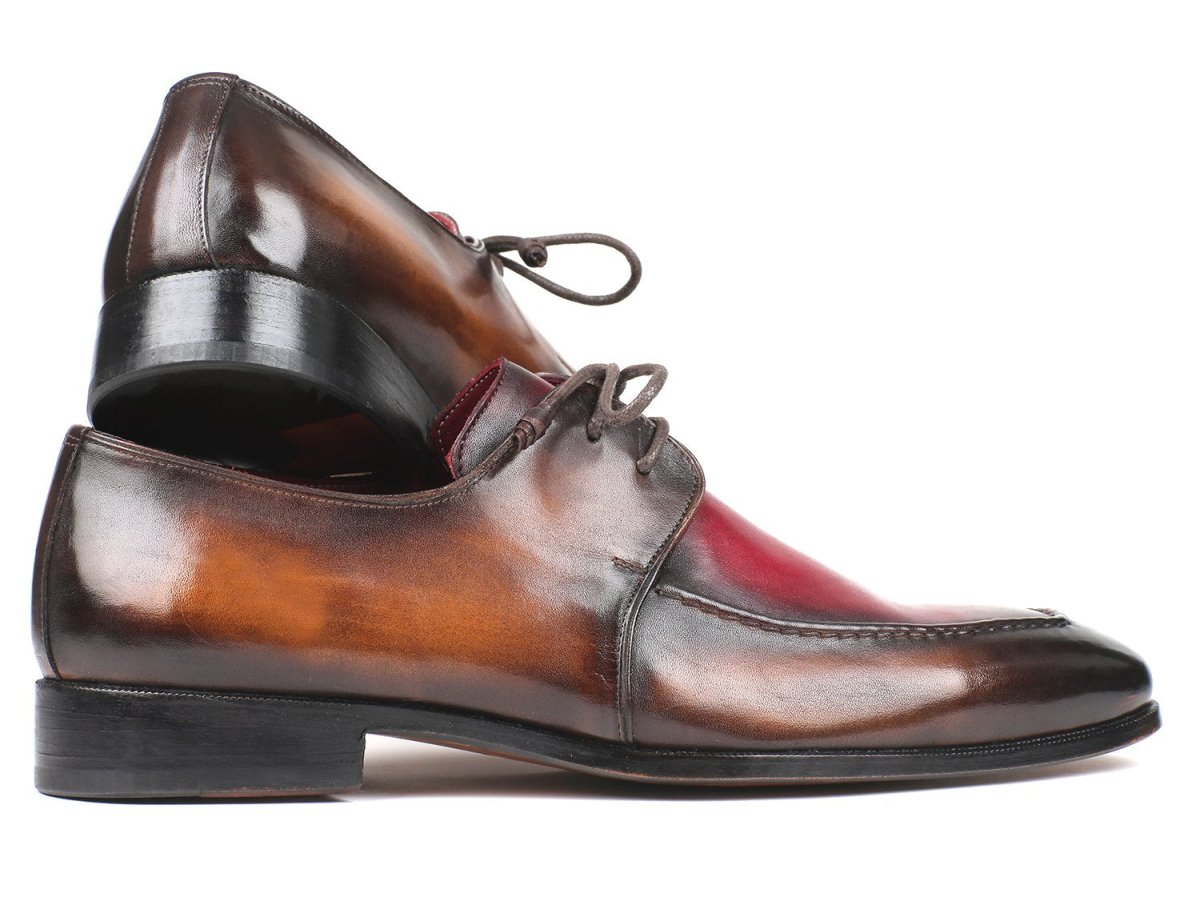Paul Parkman Men's Apron Leather Derby Shoes in Brown and Bordeaux Dual Tone