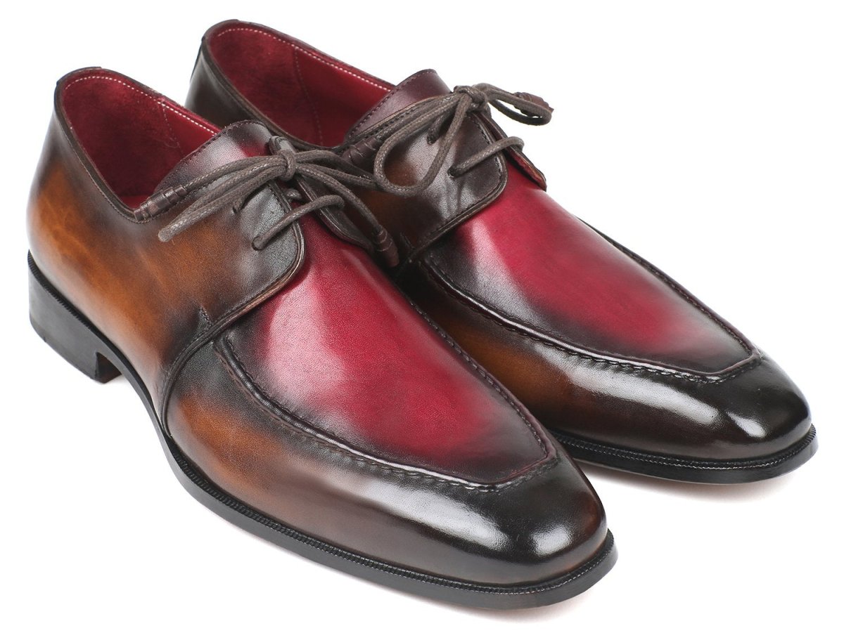 Paul Parkman Men's Apron Leather Derby Shoes in Brown and Bordeaux Dual Tone