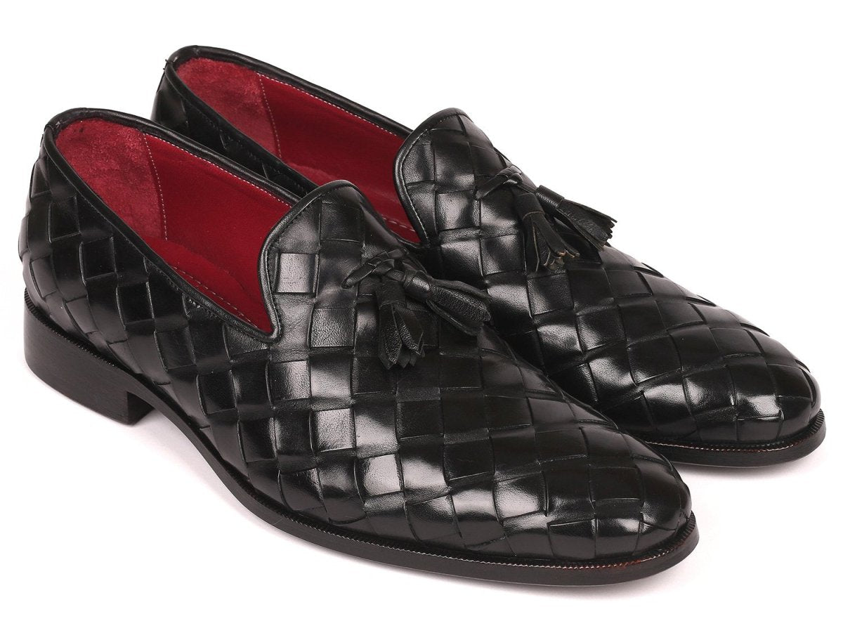Paul Parkman Men's Big Braided Tassel Loafers Black (ID6623 BLK)