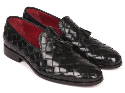 Paul Parkman Men's Big Braided Tassel Loafers Black (ID6623 BLK)