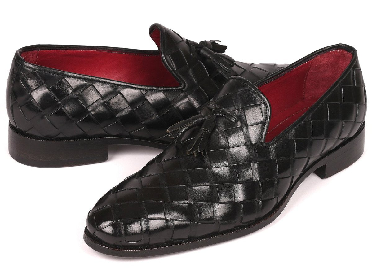 Paul Parkman Men's Big Braided Tassel Loafers Black (ID6623 BLK)
