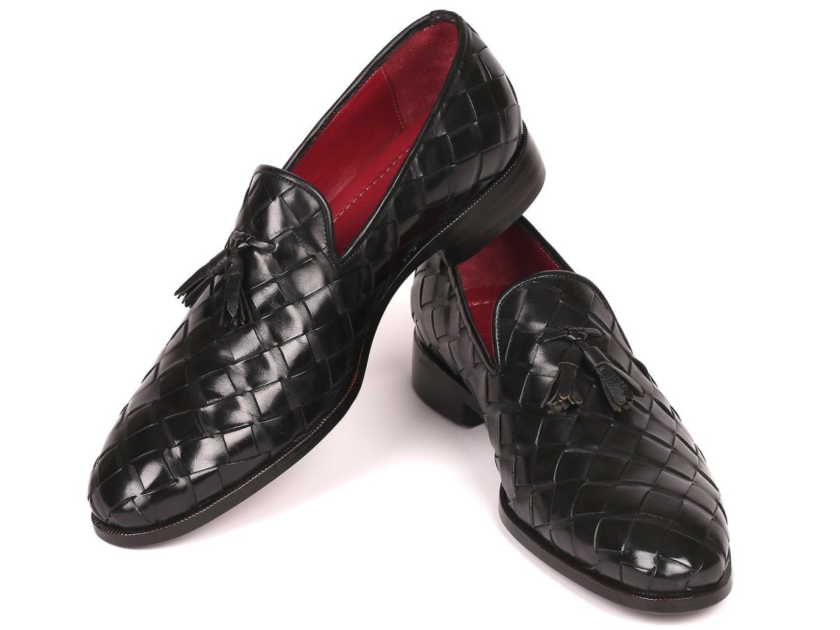 Paul Parkman Men's Big Braided Tassel Loafers Black (ID6623 BLK)