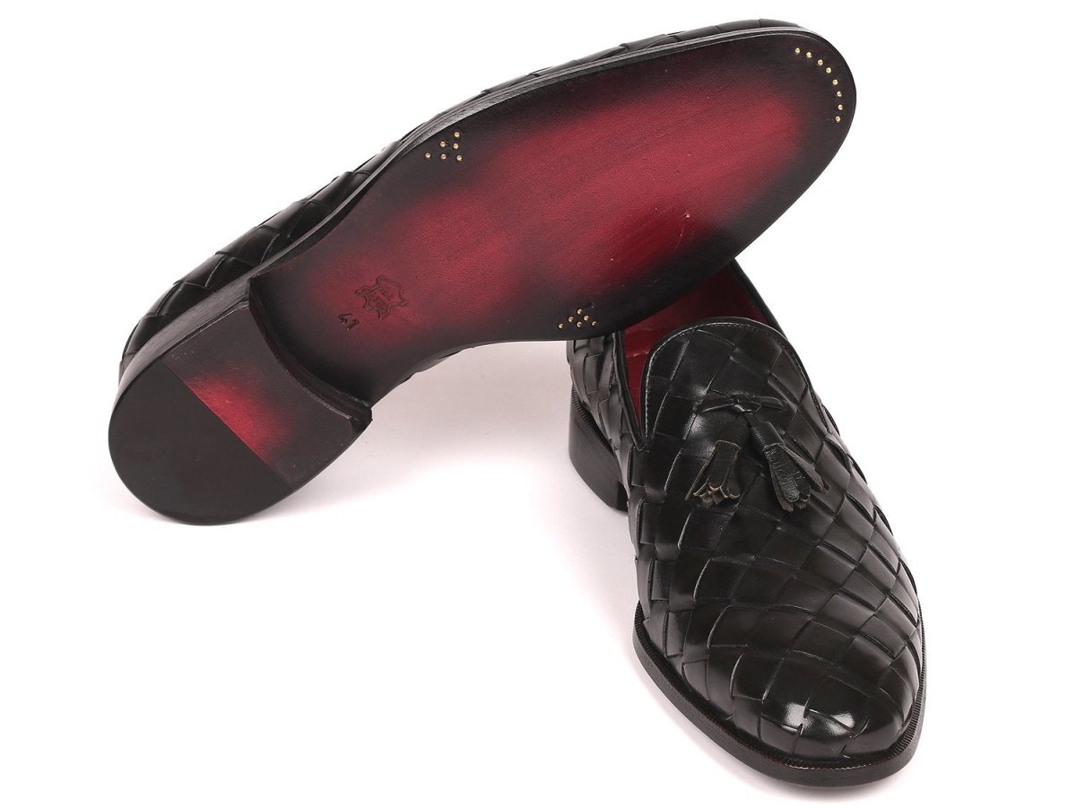 Paul Parkman Men's Big Braided Tassel Loafers Black (ID6623 BLK)