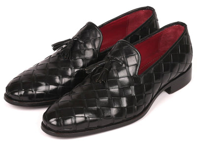 Paul Parkman Men's Big Braided Tassel Loafers Black (ID6623 BLK)