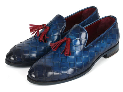 Paul Parkman Men's Big Braided Tassel Loafers Blue (ID6623 BLU)