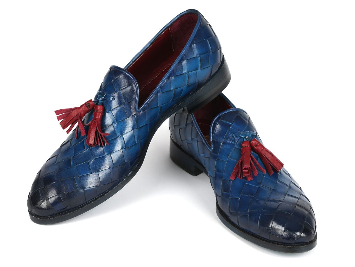 Paul Parkman Men's Big Braided Tassel Loafers Blue (ID6623 BLU)