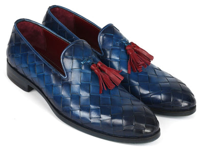 Paul Parkman Men's Big Braided Tassel Loafers Blue (ID6623 BLU)