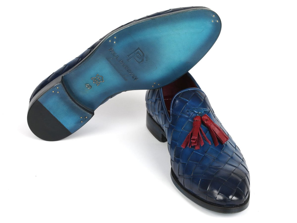 Paul Parkman Men's Big Braided Tassel Loafers Blue (ID6623 BLU)