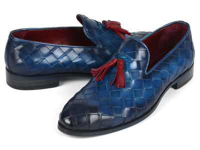 Paul Parkman Men's Big Braided Tassel Loafers Blue (ID6623 BLU)