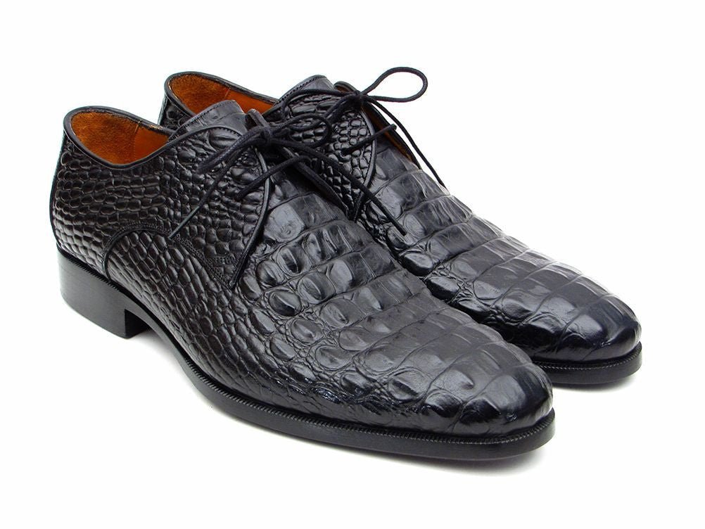 Paul Parkman Men's Black Crocodile Embossed Calfskin Derby Shoes (ID1438BLK)
