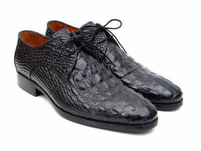 Paul Parkman Men's Black Crocodile Embossed Calfskin Derby Shoes (ID1438BLK)